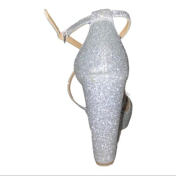 Jewel Badgley Mischka Averie Evening Sandal Heels Silver Glitter 5.5M New - Picture 6 of 8